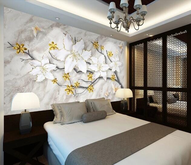 3D Golden Flower WC564 Wall Murals Wallpaper AJ Wallpaper 2