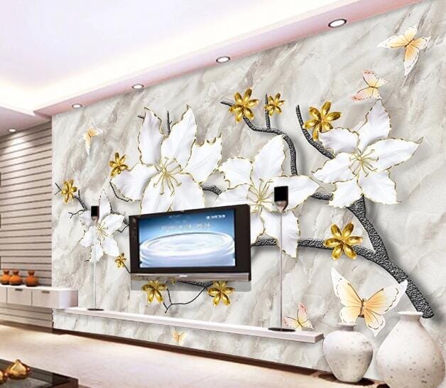 3D Golden Flower WC564 Wall Murals Wallpaper AJ Wallpaper 2