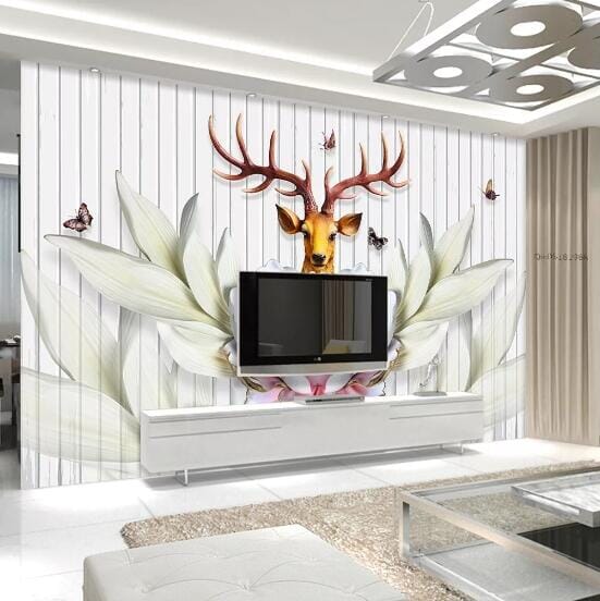 3D Deer Flower WC502 Wall Murals Wallpaper AJ Wallpaper 2