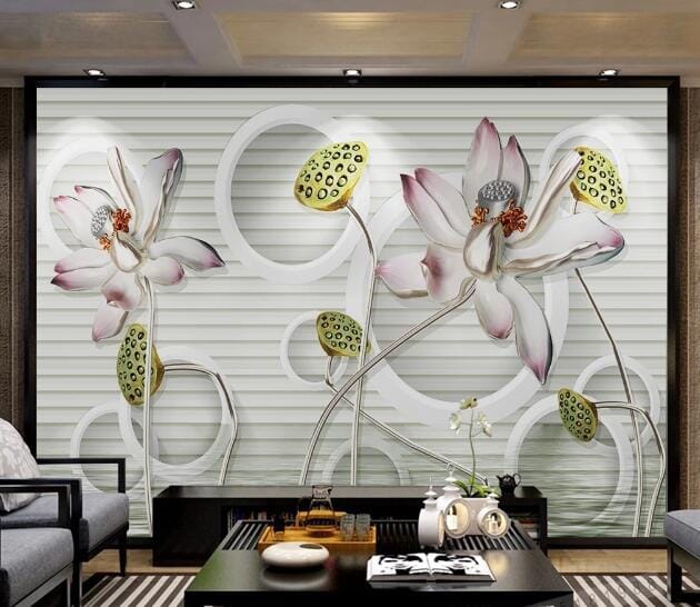 3D Lotus Seed Flower WC498 Wall Murals Wallpaper AJ Wallpaper 2