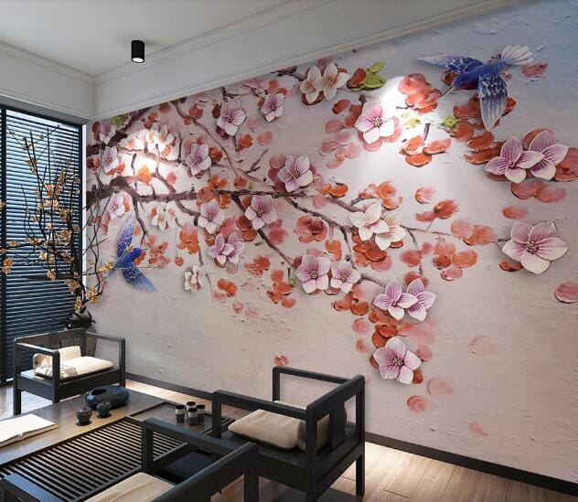 3D Blue Bird Flower WC460 Wall Murals Wallpaper AJ Wallpaper 2