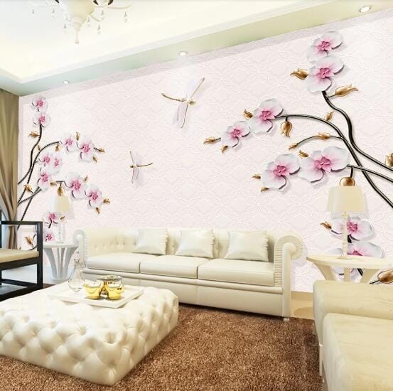 3D Dragonfly Plum WC455 Wall Murals Wallpaper AJ Wallpaper 2