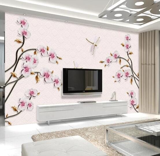 3D Dragonfly Plum WC455 Wall Murals Wallpaper AJ Wallpaper 2