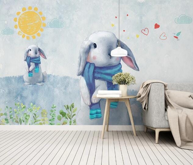 3D Rabbit Scarf WC1039 Wall Murals Wallpaper AJ Wallpaper 2