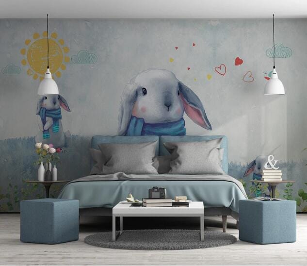 3D Rabbit Scarf WC1039 Wall Murals Wallpaper AJ Wallpaper 2