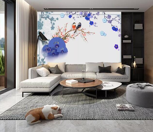 3D Blue Flower Bird WC914 Wall Murals Wallpaper AJ Wallpaper 2