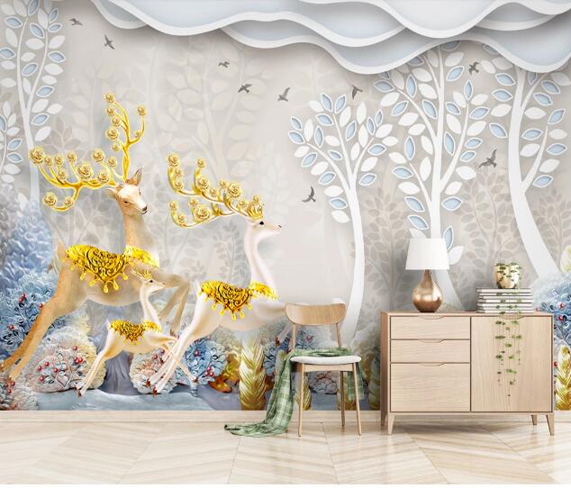 3D Golden Deer WC1325 Wall Murals
