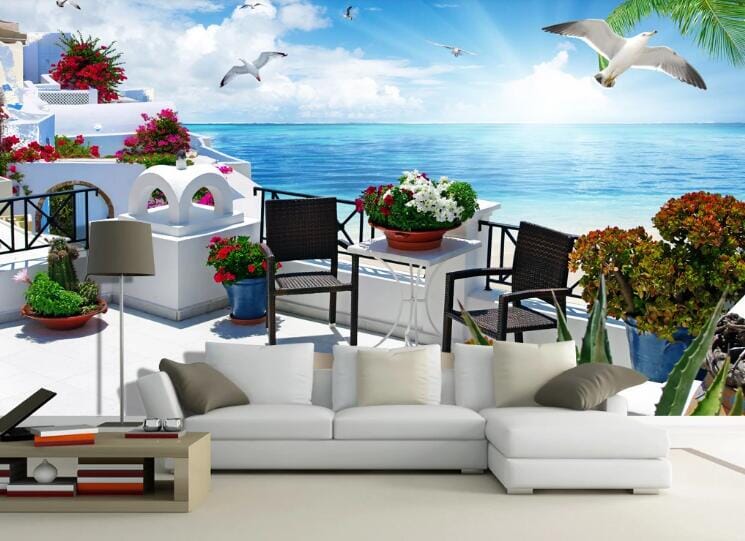 3D Seagull Balcony WC278 Wall Murals Wallpaper AJ Wallpaper 2