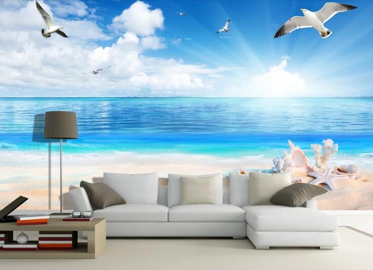 3D Seagull Beach WC275 Wall Murals Wallpaper AJ Wallpaper 2