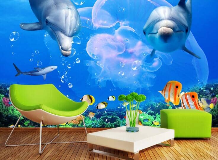3D Jellyfish Dolphin WC273 Wall Murals Wallpaper AJ Wallpaper 2
