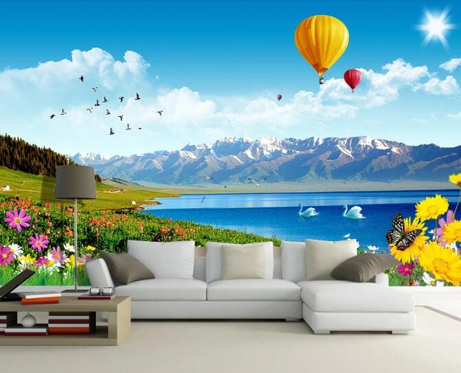 3D Swan Flower WC198 Wall Murals Wallpaper AJ Wallpaper 2