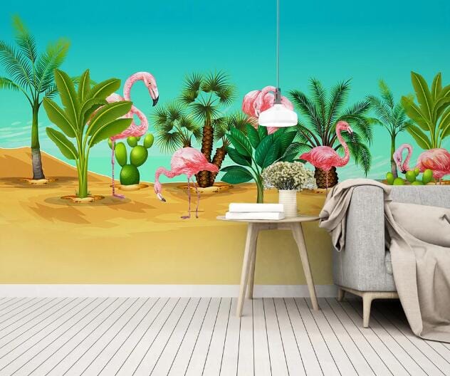 3D Cactus Flamingo WC1057 Wall Murals Wallpaper AJ Wallpaper 2