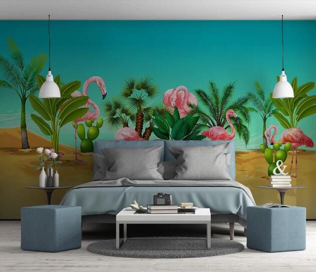 3D Cactus Flamingo WC1057 Wall Murals Wallpaper AJ Wallpaper 2