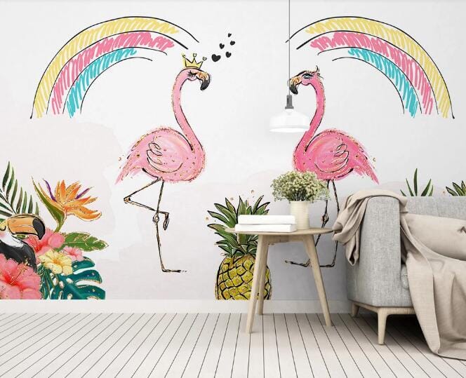 3D Rainbow Flamingo WC1044 Wall Murals Wallpaper AJ Wallpaper 2