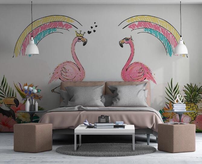 3D Rainbow Flamingo WC1044 Wall Murals Wallpaper AJ Wallpaper 2