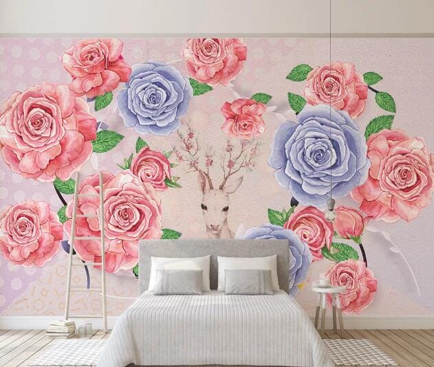 3D Rose Deer WC951 Wall Murals Wallpaper AJ Wallpaper 2