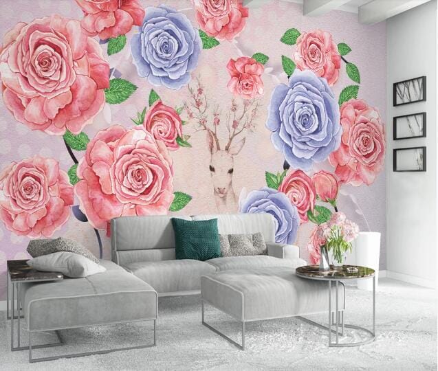 3D Rose Deer WC951 Wall Murals Wallpaper AJ Wallpaper 2