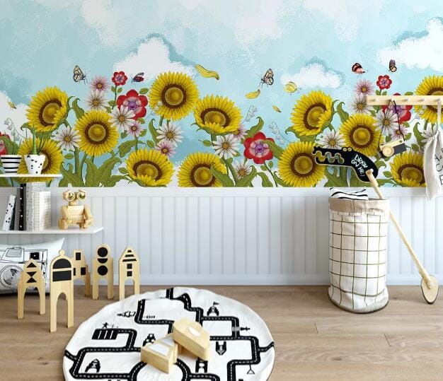 3D Sunflower Butterfly WC939 Wall Murals Wallpaper AJ Wallpaper 2