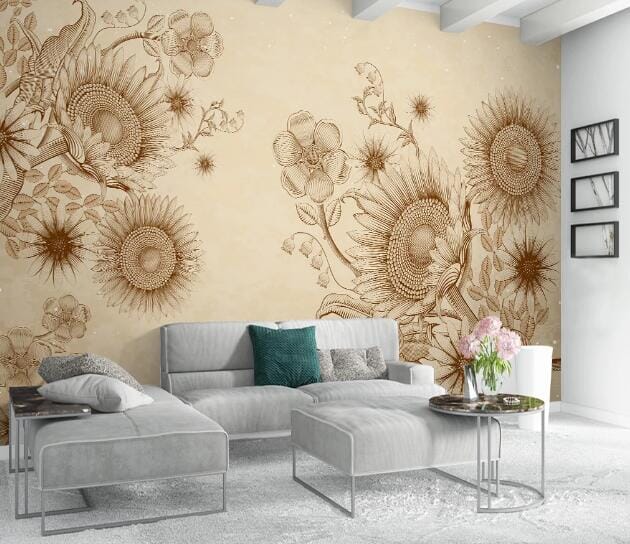 3D Sunflower Flower WC938 Wall Murals Wallpaper AJ Wallpaper 2