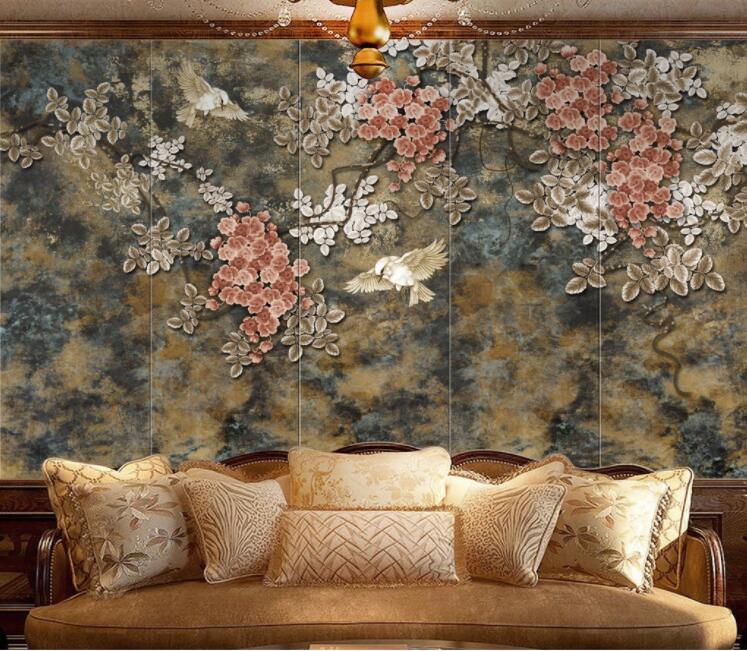 3D White Bird Flower WC2694 Wall Murals