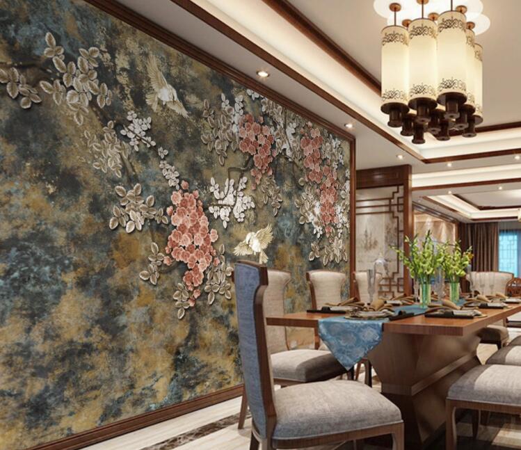 3D White Bird Flower WC2694 Wall Murals