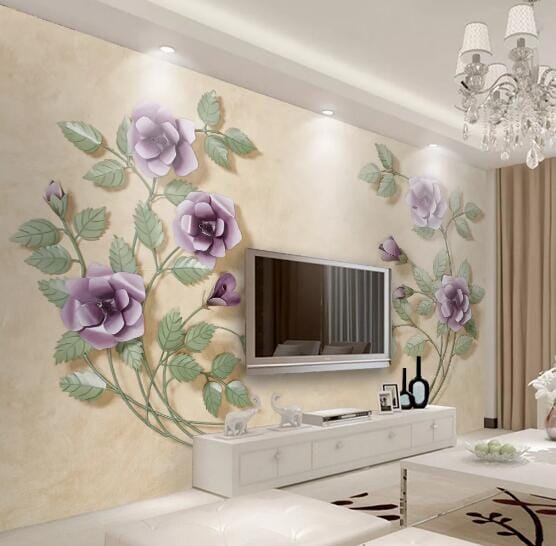 3D Purple Flower WC260 Wall Murals Wallpaper AJ Wallpaper 2