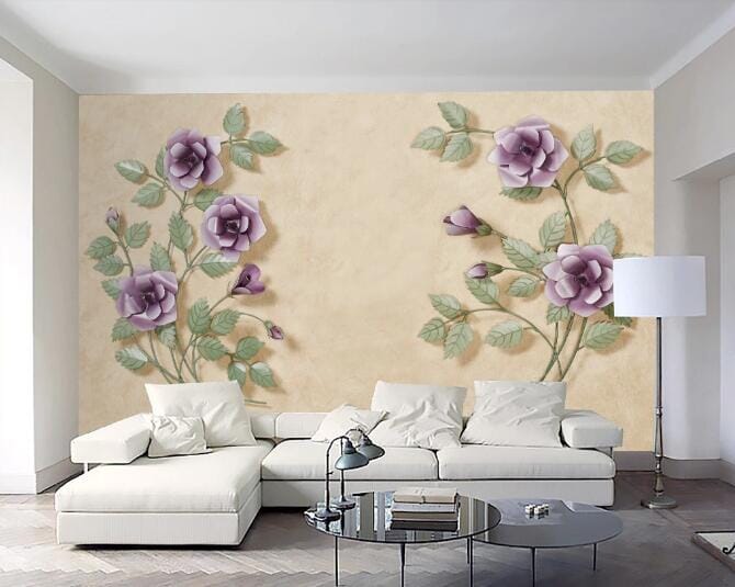 3D Purple Flower WC260 Wall Murals Wallpaper AJ Wallpaper 2