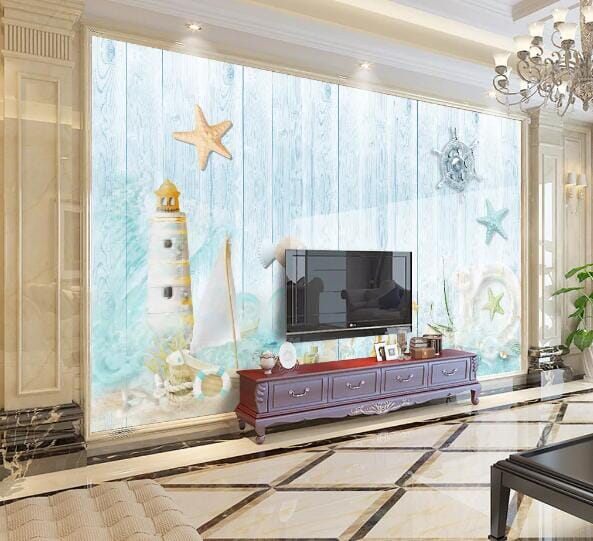 3D Starfish Lighthouse WC229 Wall Murals Wallpaper AJ Wallpaper 2