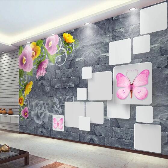3D Butterfly Flower WC225 Wall Murals Wallpaper AJ Wallpaper 2