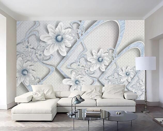 3D White Bead Flower WC216 Wall Murals Wallpaper AJ Wallpaper 2