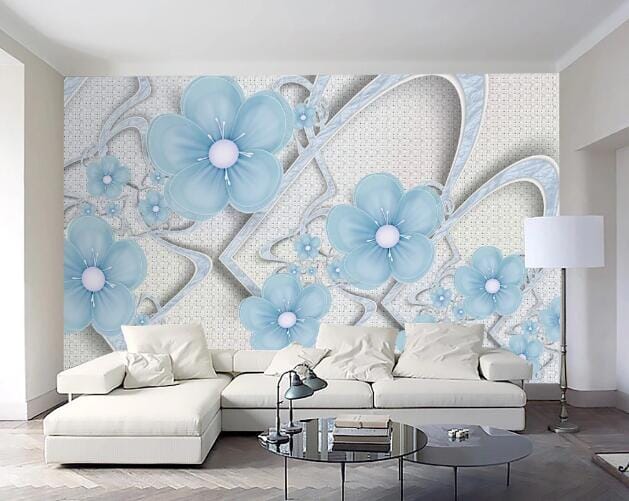 3D Blue Flower WC215 Wall Murals Wallpaper AJ Wallpaper 2