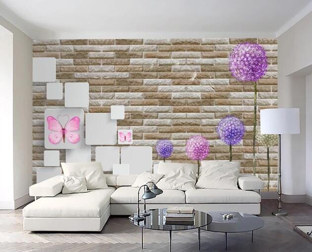 3D Violet Butterfly WC213 Wall Murals Wallpaper AJ Wallpaper 2