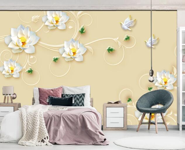 3D White Lotus WC1220 Wall Murals