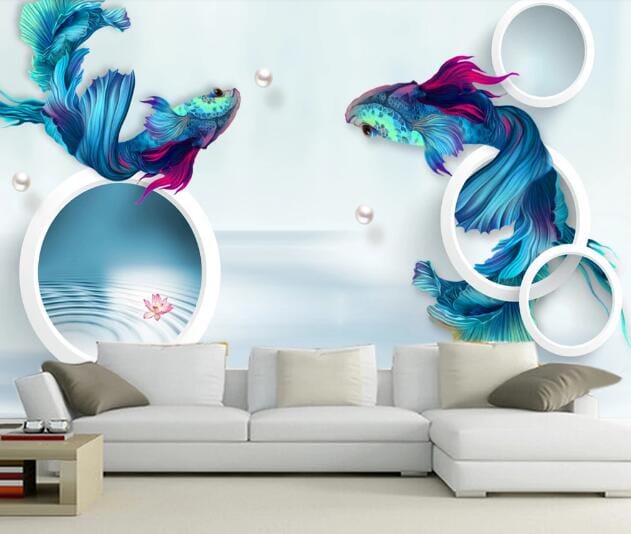 3D Blue Goldfish WC1059 Wall Murals Wallpaper AJ Wallpaper 2