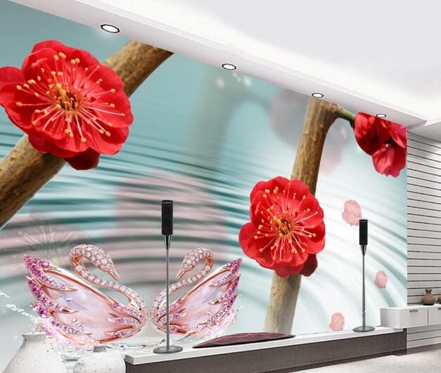3D Pink Crystal Swan WC913 Wall Murals Wallpaper AJ Wallpaper 2