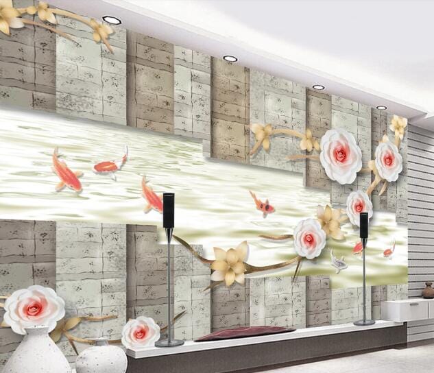 3D Goldfish Flower WC827 Wall Murals Wallpaper AJ Wallpaper 2