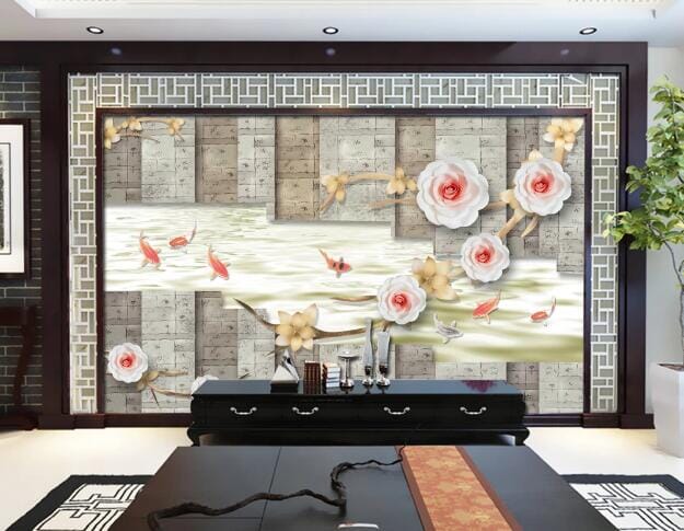 3D Goldfish Flower WC827 Wall Murals Wallpaper AJ Wallpaper 2