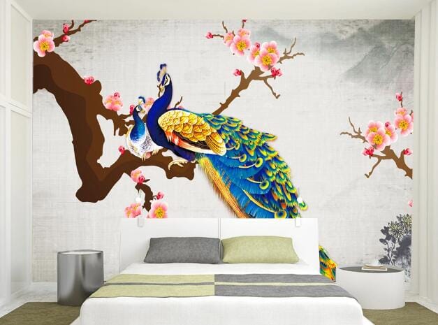 3D Peacock Plum WC331 Wall Murals Wallpaper AJ Wallpaper 2