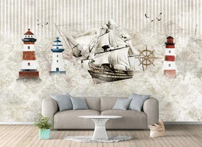 3D Lighthouse Ferry WC834 Wall Murals