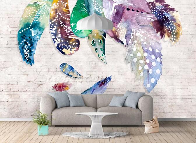 3D Green Feather WC829 Wall Murals