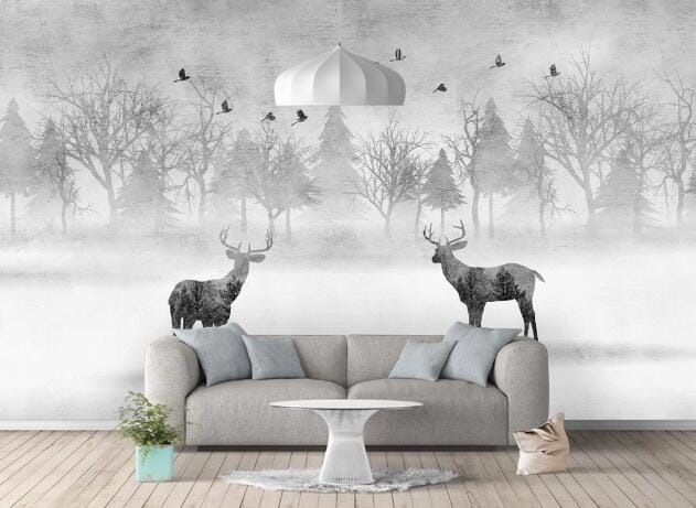 3D Forest Black Deer WC813 Wall Murals Wallpaper AJ Wallpaper 2