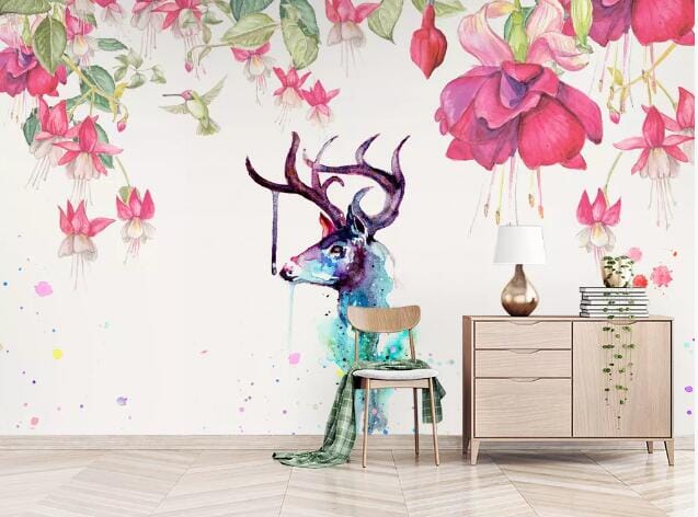 3D Antlers Flower WC807 Wall Murals Wallpaper AJ Wallpaper 2