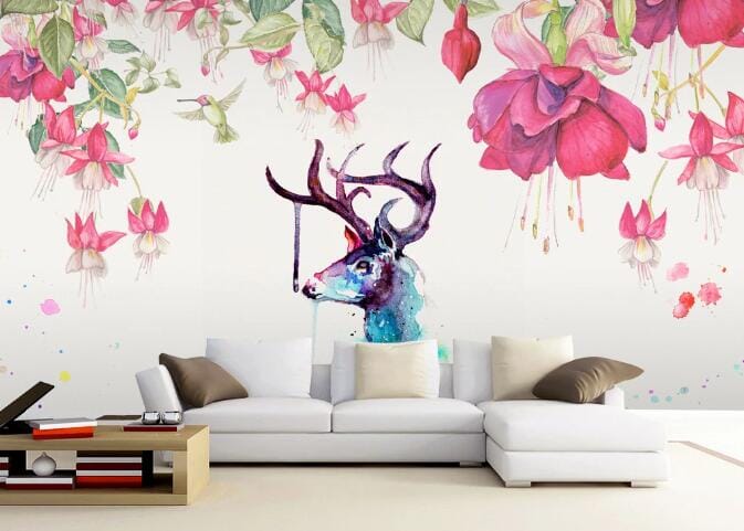 3D Antlers Flower WC807 Wall Murals Wallpaper AJ Wallpaper 2