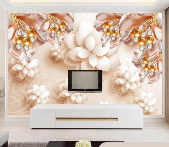 3D Golden Bead Flower WC1483 Wall Murals
