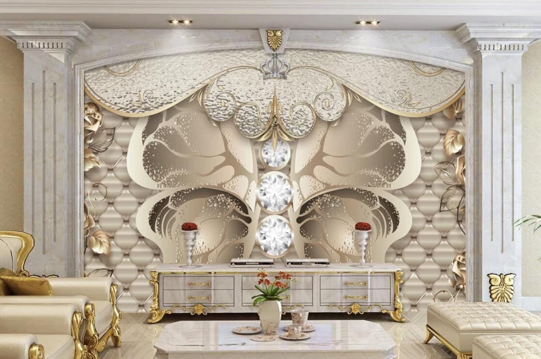 3D Diamond Butterfly WC237 Wall Murals Wallpaper AJ Wallpaper 2