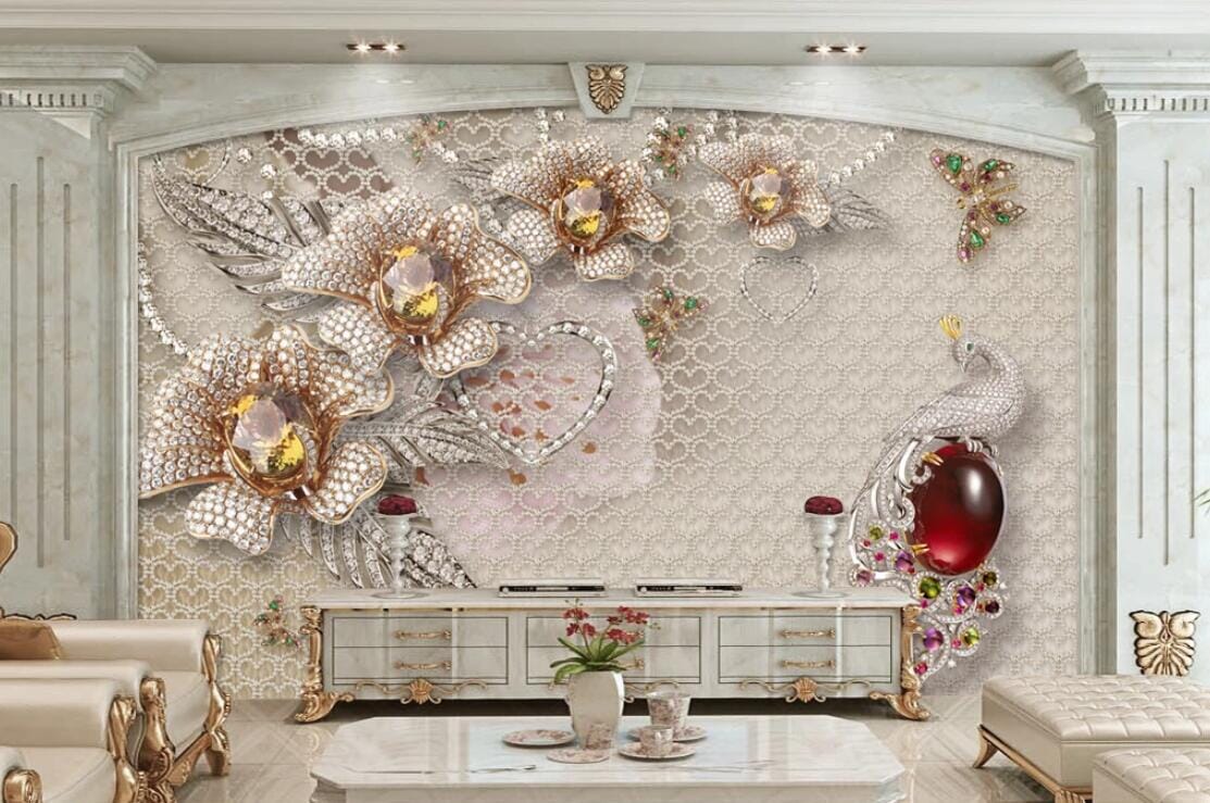 3D Diamond Peacock WC253 Wall Murals Wallpaper AJ Wallpaper 2