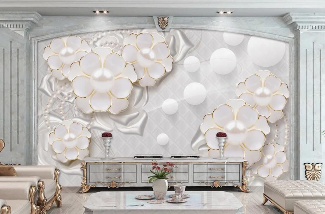 3D White Pearl Flower WC283 Wall Murals Wallpaper AJ Wallpaper 2
