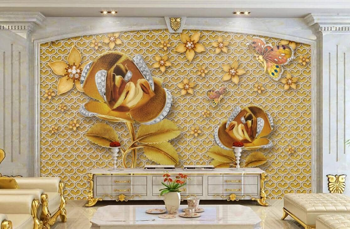 3D Yellow Flower Pearl WC248 Wall Murals Wallpaper AJ Wallpaper 2