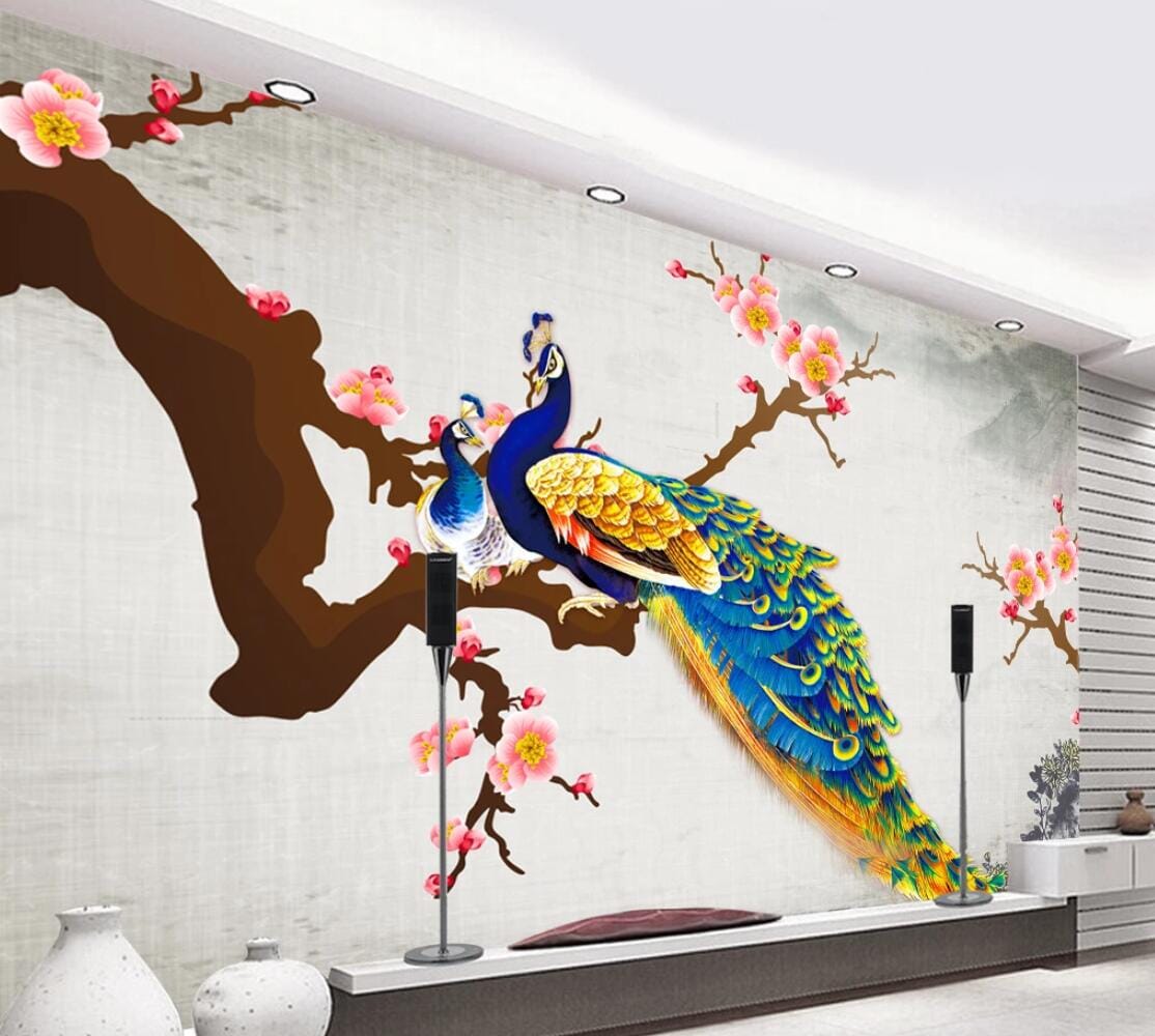 3D Peacock Plum WC331 Wall Murals Wallpaper AJ Wallpaper 2