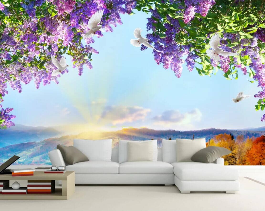 3D Mountain Flower Pigeon WC221 Wall Murals Wallpaper AJ Wallpaper 2